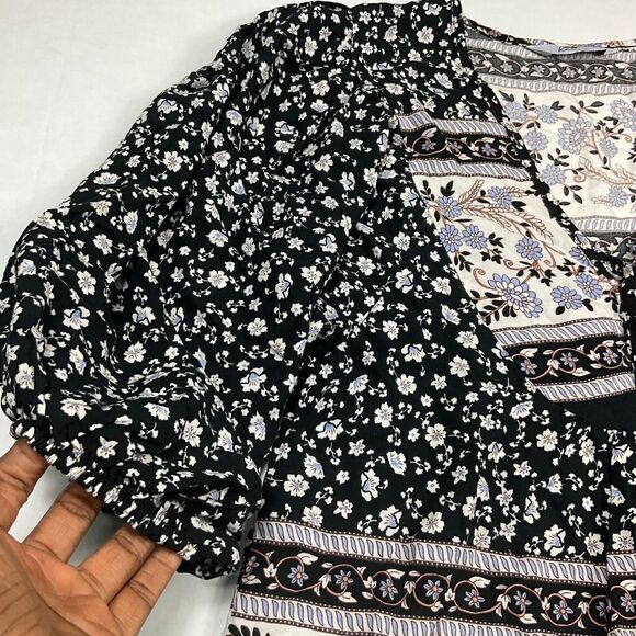 Kelso Womens Peasant Top Floral Neck Tie V-Neck Puff 3/4 Sleeve Blouse Large - Picture 3 of 11